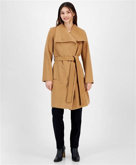 Michael Kors Women's Petite Asymmetrical Belted Wrap Coat